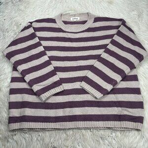 Listicle Women's S Tan Purple Striped Oversized Pullover Sweater Mohair